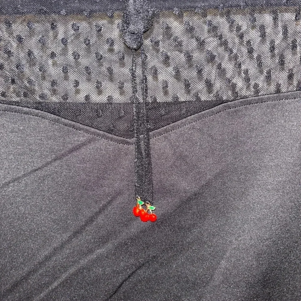 NWOT Unique Vintage Black Mesh Cherry Top - Picture 4 of 6